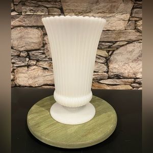 Vintage E. O. Brody White Milk Glass Ribbed Footed Vase